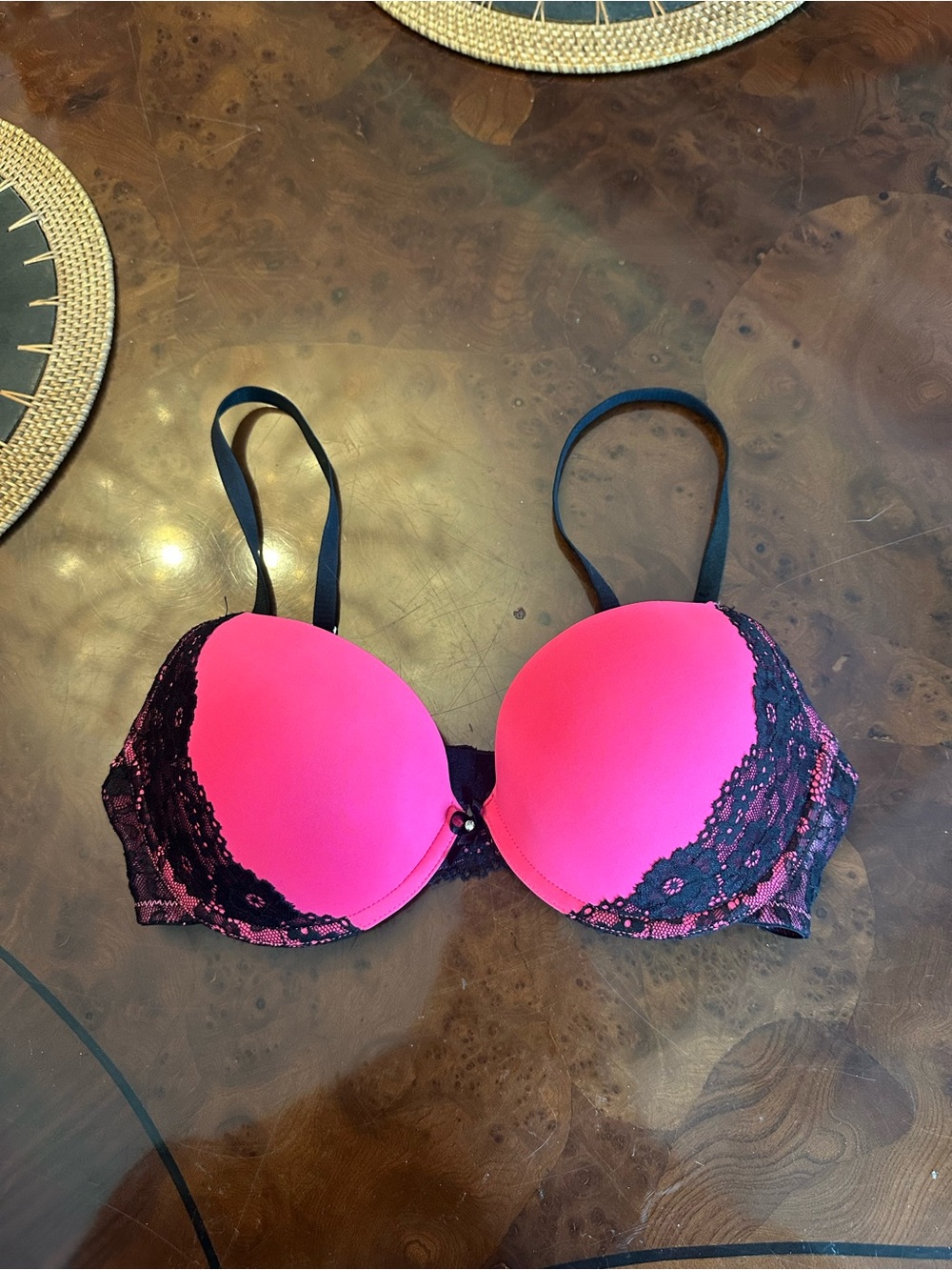 H&M Hot Pink and Black Lace Push-Up Bra